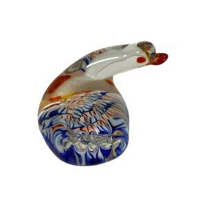 Vintage  Art Glass Duck Goose Paperweight Blue Pink Bubble Figurine